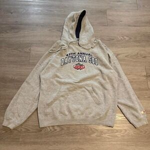 Vintage 2005 Daytona 500 NASCAR Hoodie Large Grey Heather Embroidered 47th